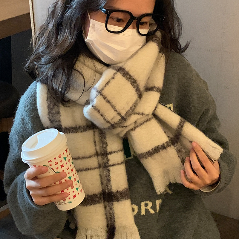 Sciarpa in mohair a quadri per donna e uomo invernale calda_voghion.com