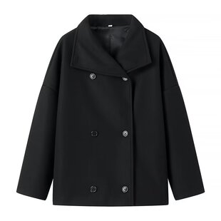 European and American cross-border women's clothing wholesale women's double-breasted woolen coat