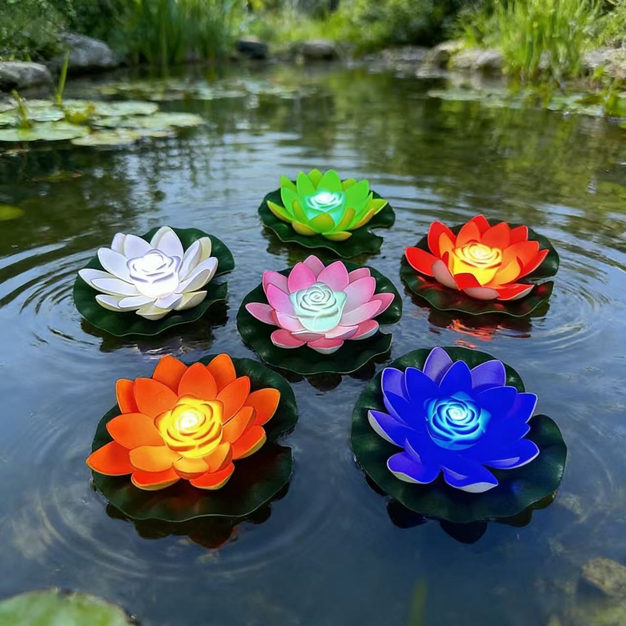 LED荷花莲花灯 祈福许愿灯水上景观亮化装饰灯含电池河灯源头工厂|ms
