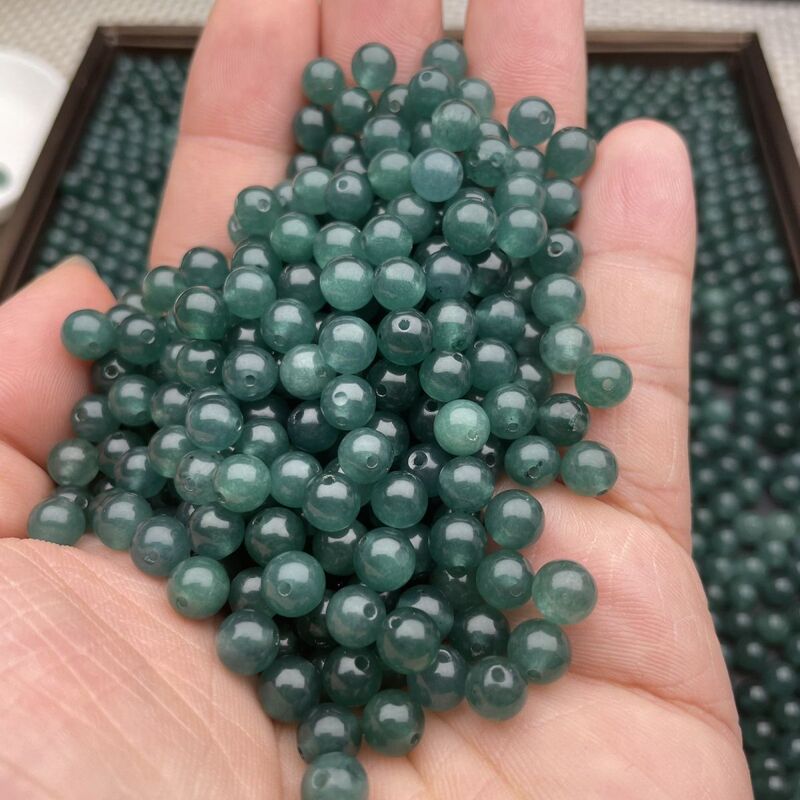 冰种翡翠色蓝水飘花散珠DIY手工圆珠半成品串珠手链项链饰品批发|undefined