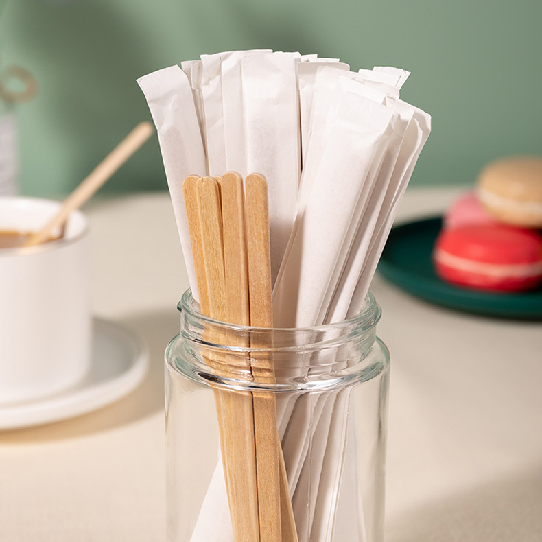 Disposable Coffee Stirring Stick Wooden Milk Tea Mixing Stick Birch Stick Round Head Small Stick Independent Packaging 14cm