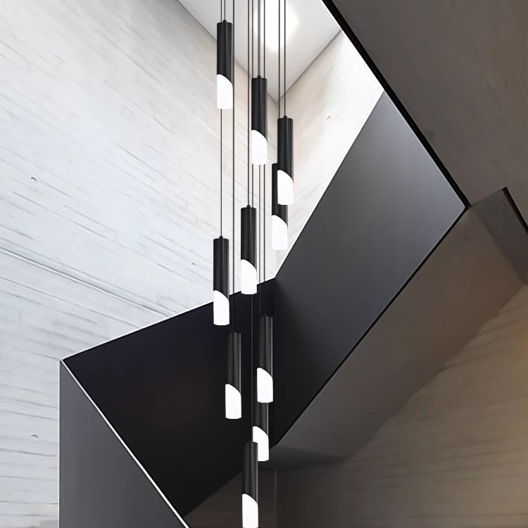 Candelabro de escalera, moderno, ligero, lujoso, simple y exquisito, edificio dúplex, villa, escalera vacía, lámpara de grúa larga giratoria