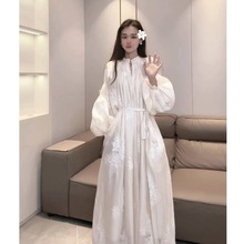 春秋感法式重工刺绣宽松显瘦灯笼袖气质连衣裙女复古显瘦长裙