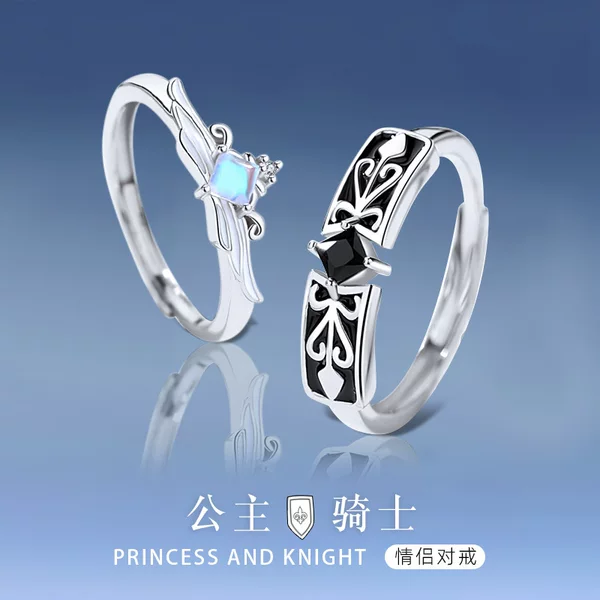 Original Design Couple's Ring A Pair of Moonstone 925 Sterling Silver Men's and Women's Ring Niche Design Sense Light Luxury Sense