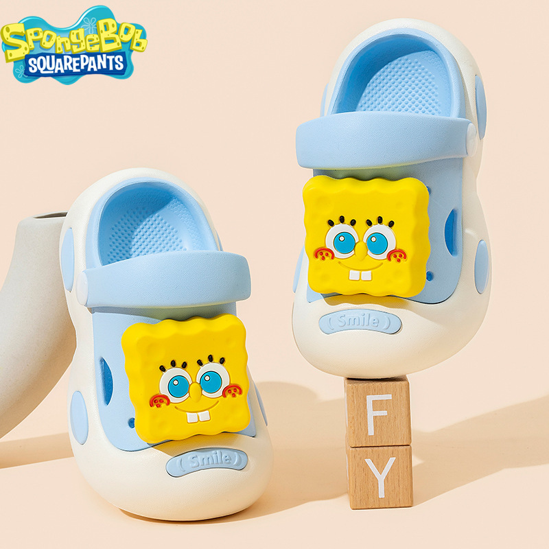 Spongebob Squarepants Kidsren's Slippers for Middle-Aged and Small Kidsren Summer Indoor and Outdoor Cartoon Non-Slip Slippers Baby Bath Clogs