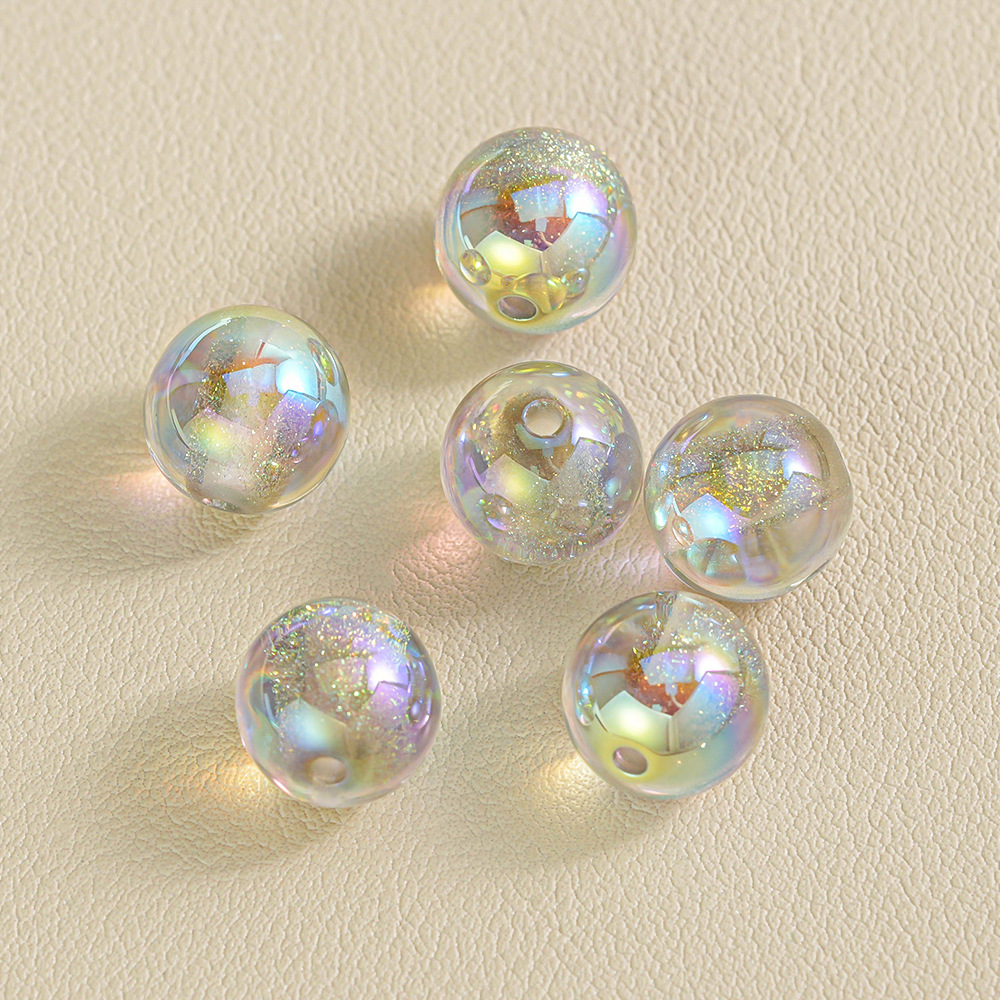 【20-30 piezas】Cuentas redondas de resina con forma de corazón, color dorado brillante, efecto atardecer, cuentas sueltas para hacer pulseras y cadenas para teléfono