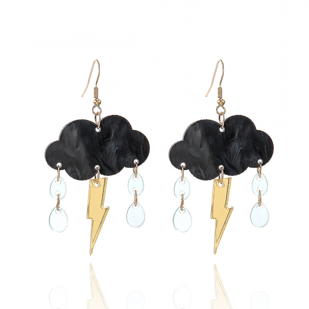 16g Weight 304 Stainless Steel Ear Needle Material Stone-Free Inlay Material 1 Pair Novelty Simple Style Clouds Lightning Arylic Drop Earrings