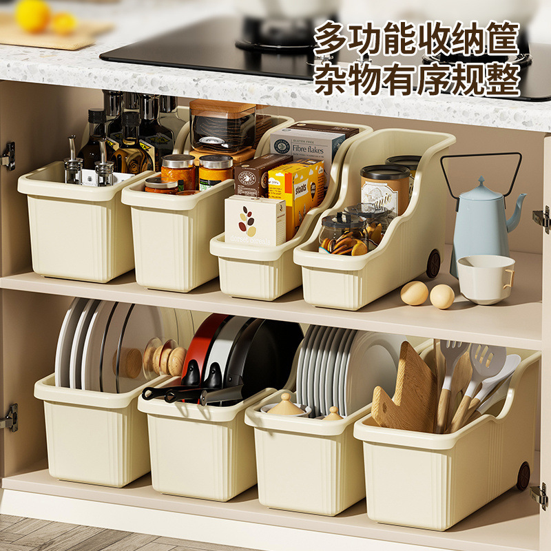 滑車付きキッチン収納ボックス家庭用キッチンポット収納キャビネット収納ボックス厚みのあるプラスチックデスクトップ収納バスケット|undefined