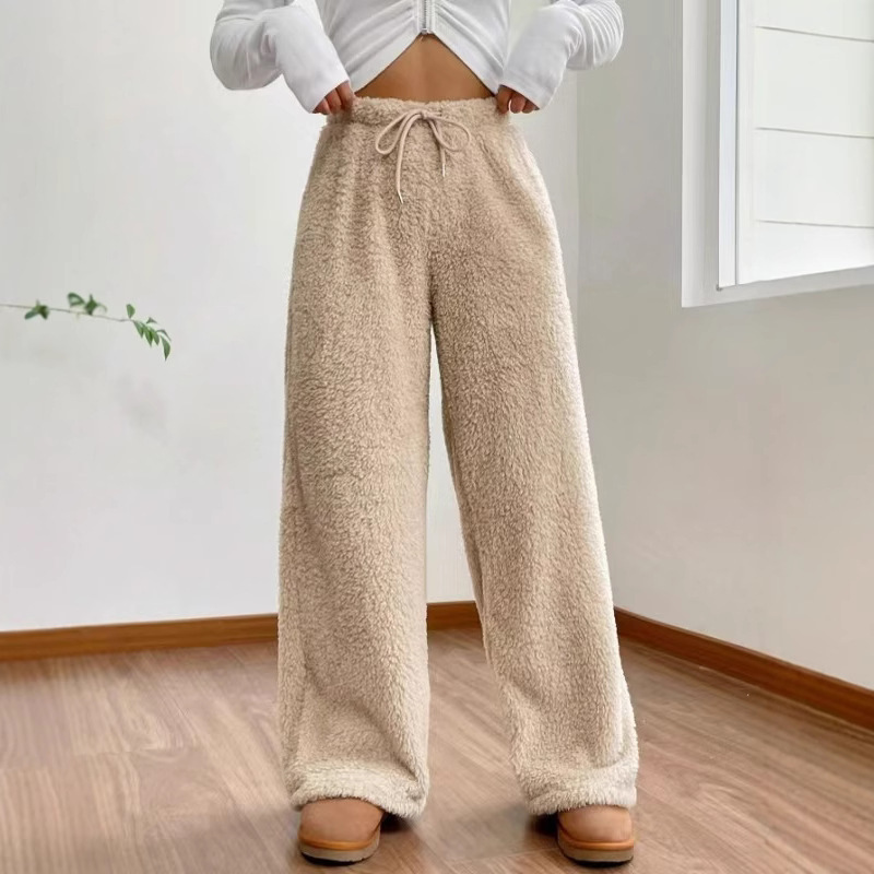 European and American Foreign Trade Women's Sweatshirt New Autumn and Winter Solid Color Fashion Plush Casual Pants Loose Comfortable Plush Warm Pants for Women European and American Foreign Trade Women's Sweatshirt New Autumn and Winter Solid Color Fashion Plush Casual Pants Loose Comfortable Plush Warm Pants for Women