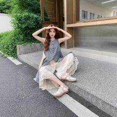 夏の女性向けの雰囲気のあるベストドレススーツ、見栄えが良く、エレガントで上品なレースのワイドレッグパンツの2点セット