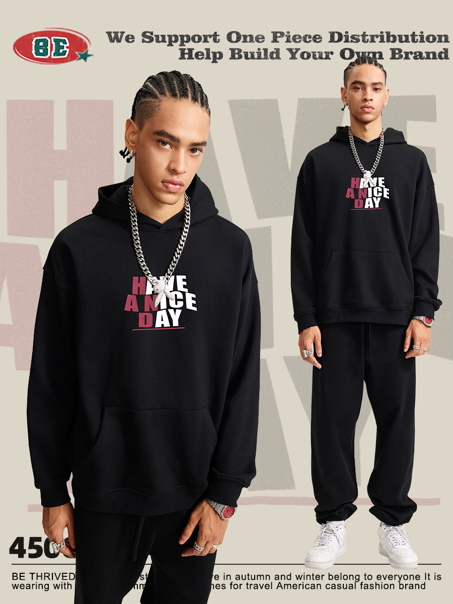 Be Hombres| 2025 otoño estilo americano de moda comercio exterior burbuja impresión de color contraste hombre manga larga sudadera encapuchada transfronteriza image 5