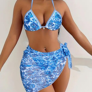 2025 European and American New Cross-Border Swimsuit Female Sexy Three-Piece Ins Style Bikini Swimsuit Russia Amazon