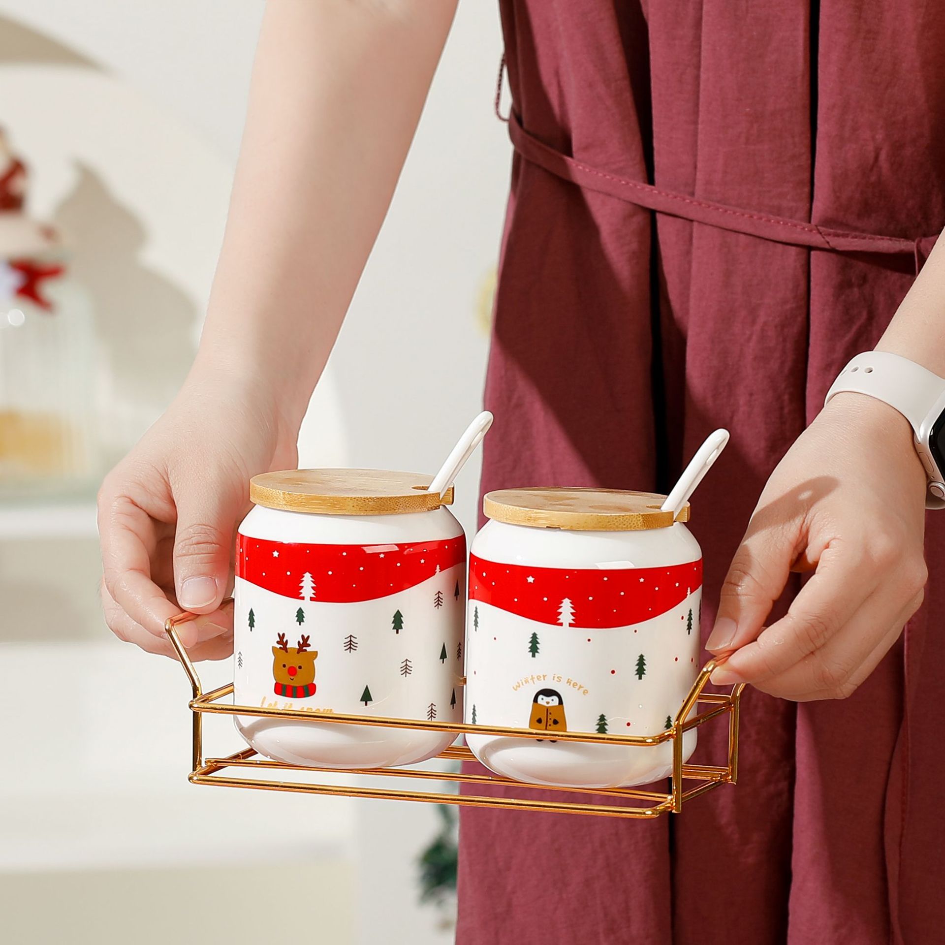 Navidad creativa condimento personalidad de cerámica cocina botella de esencia de sal de pollo regalo de mano comercio exterior condimento de alto valor