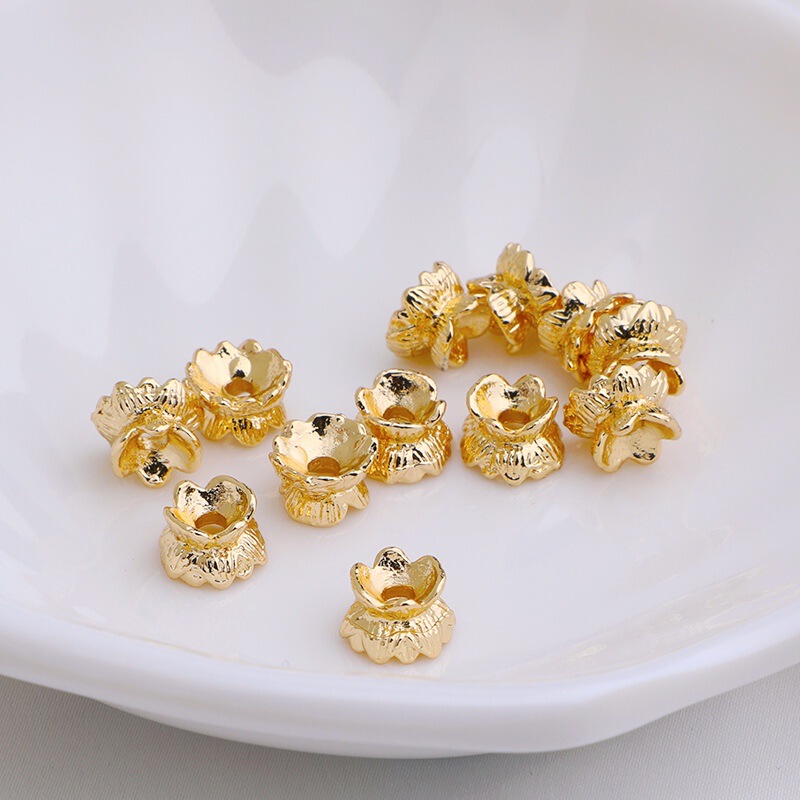 14K Pack Gold Color-preserving Lotus Double-layer Torsette Large and Small Beaded Flower Hat Jewelry Accessories diy Handmade Beaded Tote
