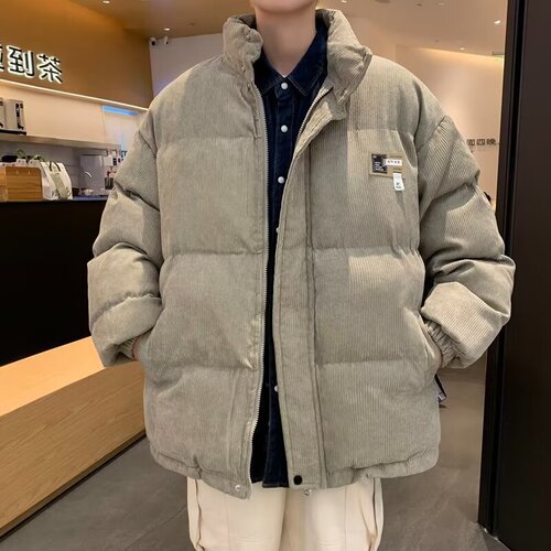 Linen velvet minimalist cotton jacket for men, American high-end workwear cotton coat, high street clean fit winter coat, trendy