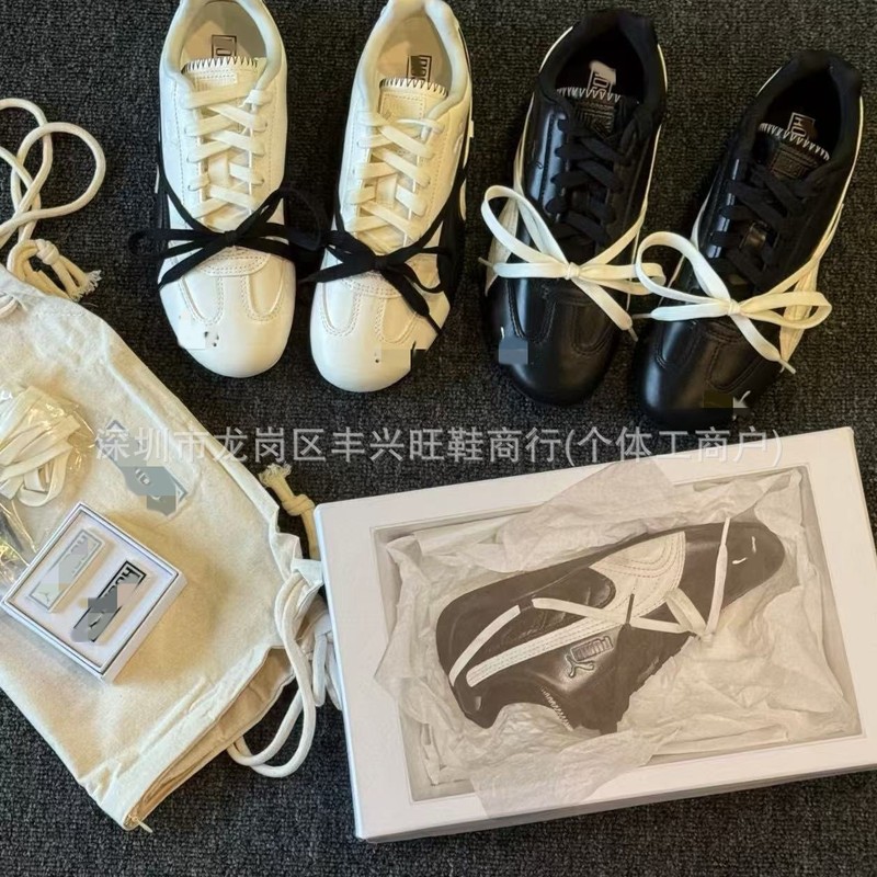 莆田鞋子纯原标马PM朴彩英情侣款带配件蝴蝶结百搭休闲赛车鞋板鞋|undefined