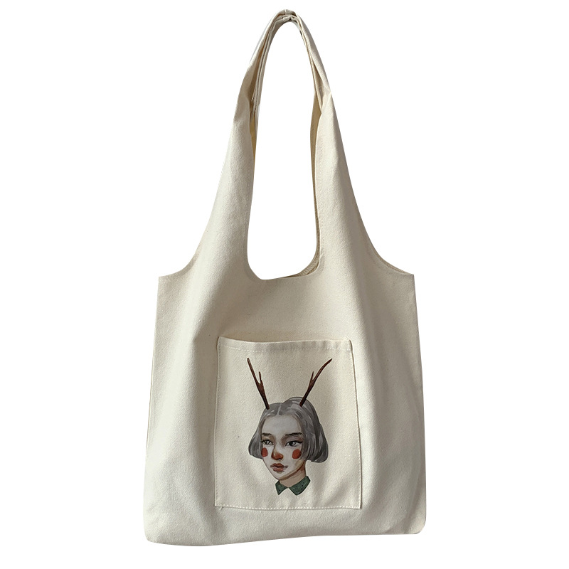 Nuevo diseño de ilustración de estilo japonés, bolso de hombro de mano ins de estilo perezoso, bolso de compras literario, bolso de lona, ​​bolso escolar para mujer