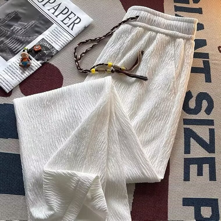 Textured Pants for Men in Autumn, Thin, Loose, Straight and Drapey Wide-Leg Pants, Handsome Youth Sports and Casual Pants