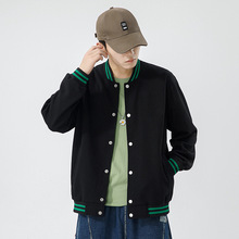 秋冬纯色棒球服男士2025新款韩版立领排扣针织提花开衫上衣服厂家