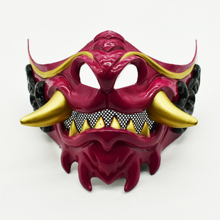 Halloween Chibano Wolf Tooth Demon Red Samurai Mask Japanese and Korean Series Costume Dress up Mask Wholesale