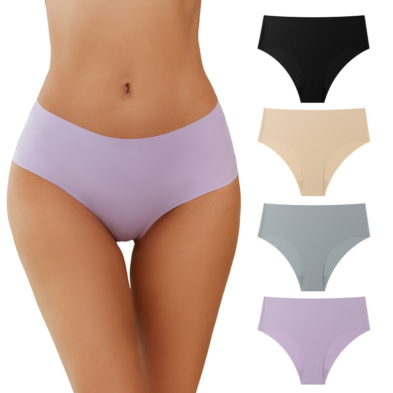 Cross-border Amazon mid-waist plus size ladies briefs seamless ice silk pants breathable quick-drying nylon underwear women