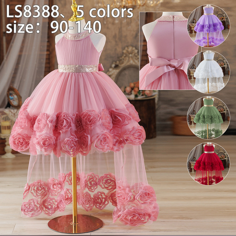 Children's Ball Gown with Trailing Train, Princess Dress, Girls' Puffy Tulle Dress, Baby's First Birthday Piano Performance Dress Children's Ball Gown with Trailing Train, Princess Dress, Girls' Puffy Tulle Dress, Baby's First Birthday Piano Performance Dress