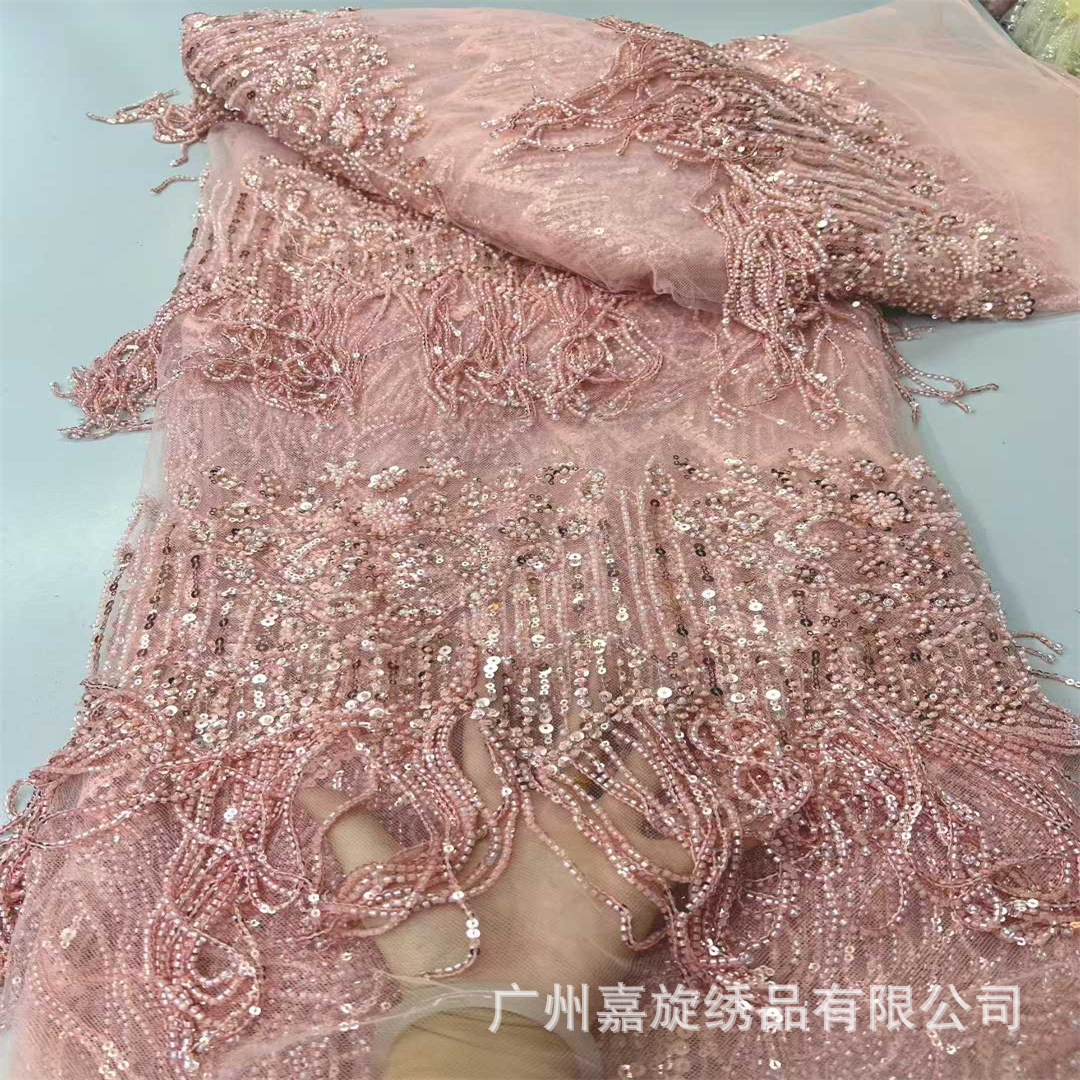 Red francesa de encaje de alta calidad vestido de boda especial hilo de malla transpirable bordado de bordado de tubo de perlas