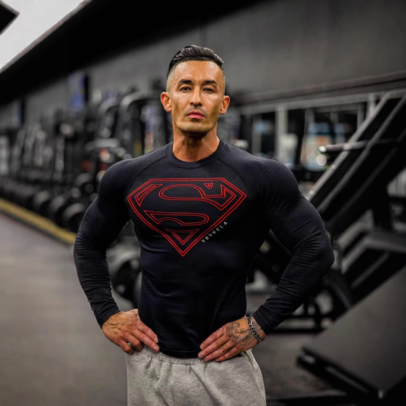 Youngla Co-Branded Superman American Style New Men's Long-Sleeved Sports Fashion Fitness Breathable T-Shirt for Men Youngla Co-Branded Superman American Style New Men's Long-Sleeved Sports Fashion Fitness Breathable T-Shirt for Men