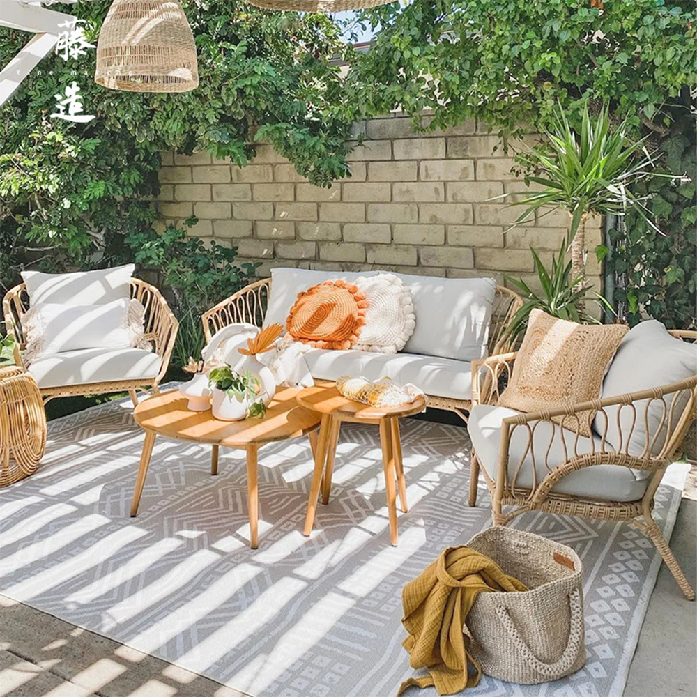 Sofá al aire libre Silla de ratán patio impermeable combinación al aire libre balcón bambú ocio terraza ratán mesa de té Silla de ratán