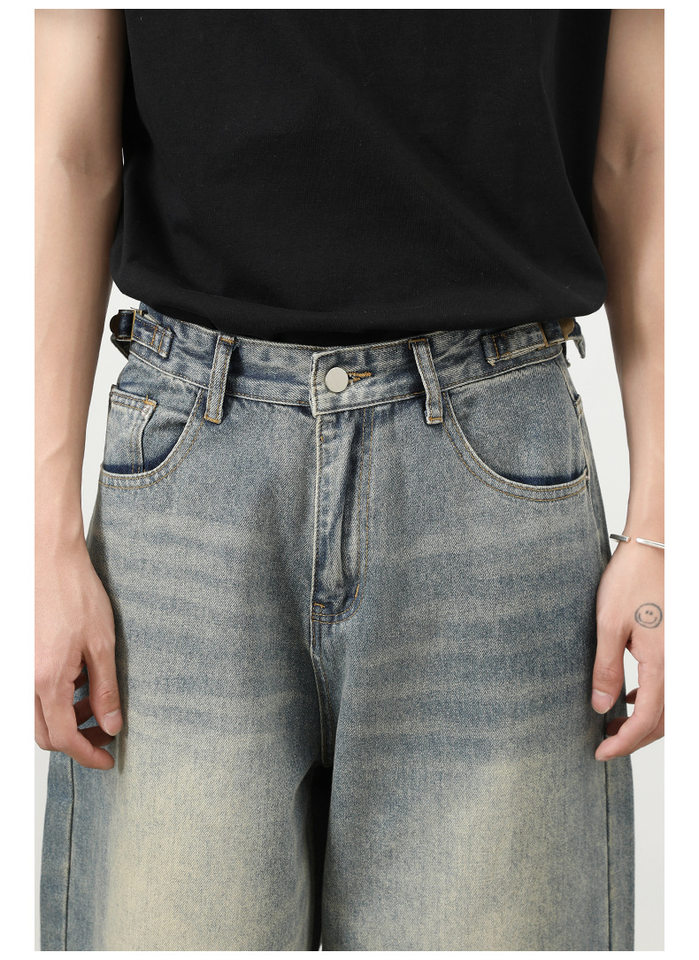 Quần jeans nam ống rộng dáng thẳng phong cách retro, chất denim cotton thoải mái — màu xanh chi tiết 15