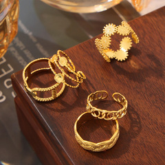 ins風簡約個性設計感飾品幾何紋理拼接戒指鈦鋼多層疊戴風食指戒