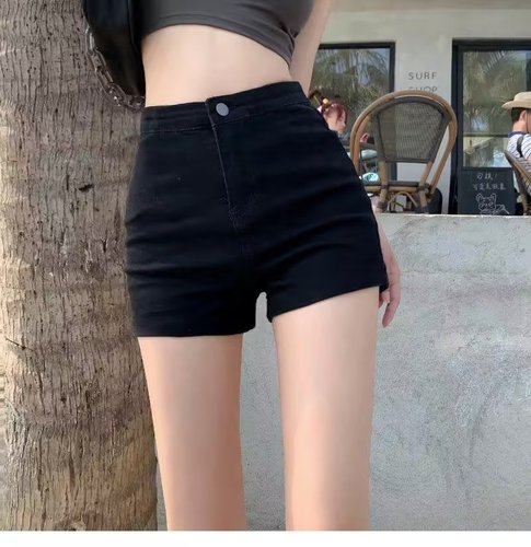 Denim shorts women's A-line tight summer high-waist slim ins hot girl style outer wear hip-covering straight elastic hot pants