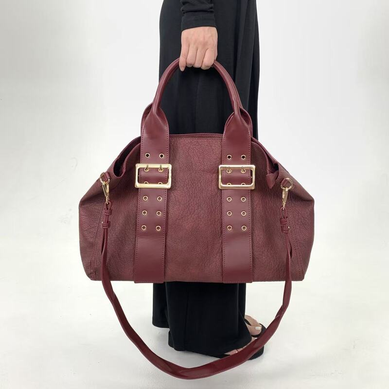 Cross-Border Exclusive Women's Personalized Buckle Strap Splicing Vegan Leather Shoulder Bag Large Capacity Mother-In-Law Street Handbag