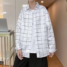 格子衬衫男长袖春秋款潮流痞帅衣服男生帅气衬衣宽松夏季男士外套