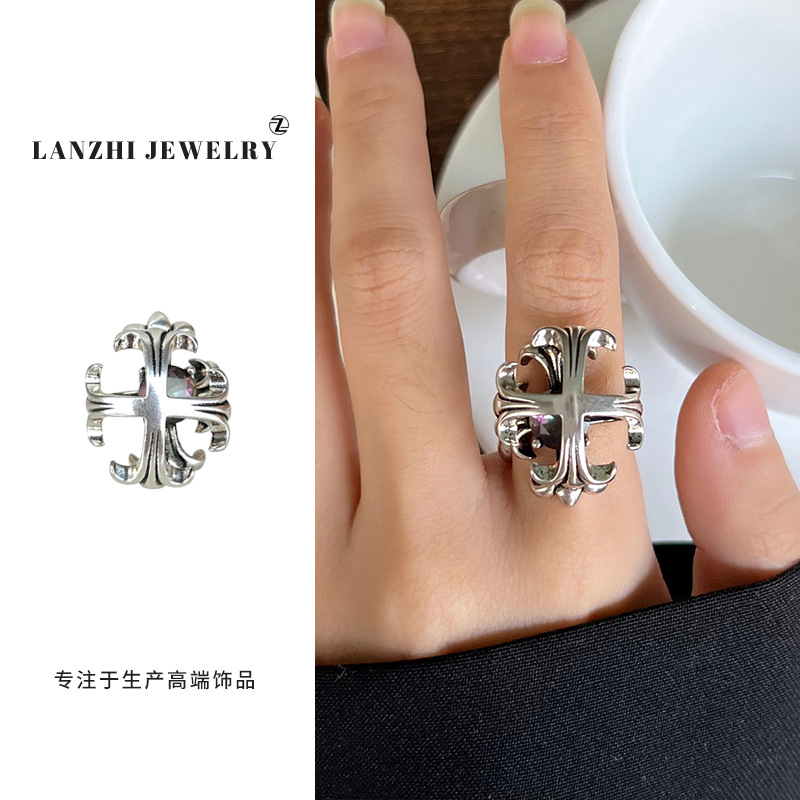 Anillo Abierto de Estilo Hip Hop 925 de Plata Gruesa Cubierta de Cobre Blanco