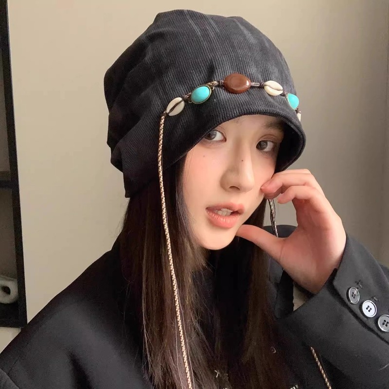 冷帽堆堆帽女秋季波西米亚民族风包头百搭高级感显脸小套头帽子潮|undefined