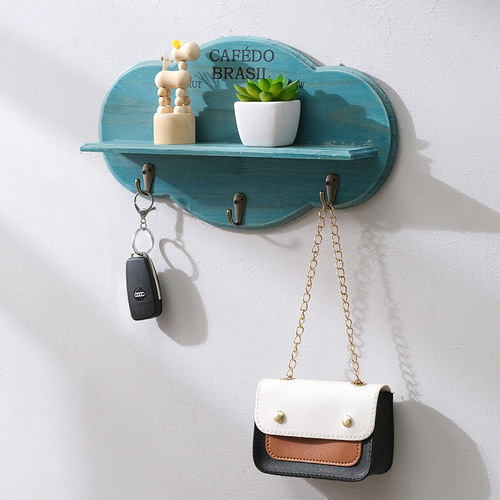 Yunduo solid wood shelf rack wall one-word partition log coat rack wall hanging Nordic row hook coat rack
