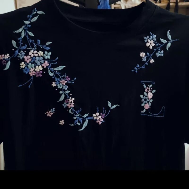 Handmade DIY Collar Flower Embroidery Gift for Valentine's Day, Ink Blue Snow Material with Pattern, Water-Soluble Fabric Embroidery Sweatshirt Gift Handmade DIY Collar Flower Embroidery Gift for Valentine's Day, Ink Blue Snow Material with Pattern, Water-Soluble Fabric Embroidery Sweatshirt Gift
