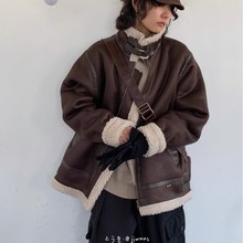 冬季麂皮绒机车夹克棉服男潮牌羊羔绒皮毛一体保暖棉衣外套棉袄潮