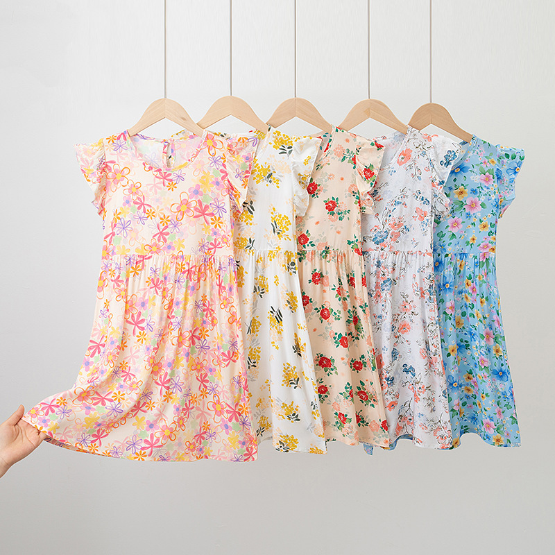 2026 Summer Girls' Floral Dress Summer Fashion Pastoral Style Flutter Sleeve Dress Sweet Princess Dress for Older Children 2026 Summer Girls' Floral Dress Summer Fashion Pastoral Style Flutter Sleeve Dress Sweet Princess Dress for Older Children
