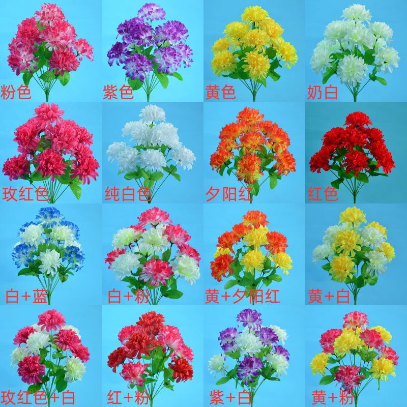 Pantalla de fábrica de flores artificiales al por mayor Flor de seda artificial superventas flor artificial crisantemo artificial 12-cabeza garra crisantemo flor