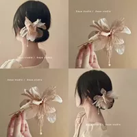 Withered Leaf Butterfly ~ Супер сказочная ретро-шифоновая заколка для волос в форме цветка с жемчугом и кисточкой, элегантная новая заколка в стиле шинуазри