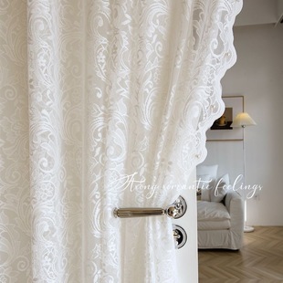 Beads Retro French Curtain Lace Bay Window Transparent Upholgous Gauze Curtain Balcony Partition Window Screen Living Room