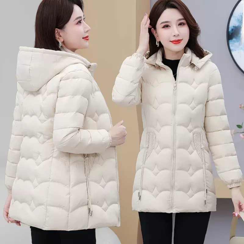 棉服女中长款2025冬新款修身显瘦棉袄时尚连帽妈妈装棉衣外套跨境