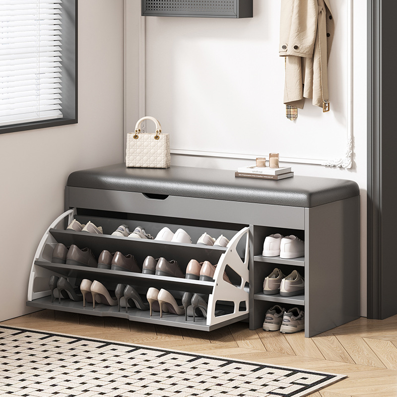 Luxurious and high-end entryway shoe cabinet with built-in seating, multifunctional home use, creative shoe bench at the door
