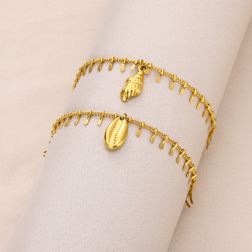 1 Piece Simple Style Conch Eye Shell 304 Stainless Steel Artificial Pearl Waterproof Non Tarnish PVD Coated Real Gold Plated Women's Anklet display picture 3
