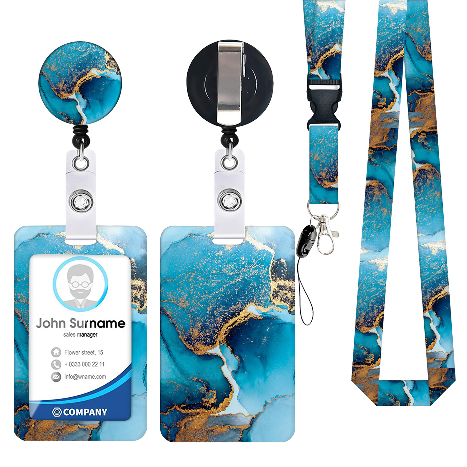 Patrón de mármol pintura al óleo cielo estrellado impresión en color retráctil fácil tirar hebilla teléfono móvil ID hebilla cordón titular de la tarjeta