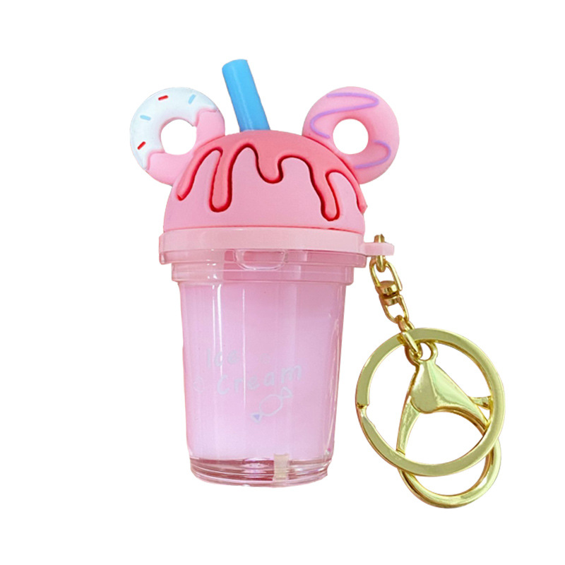 Cute Girl's Heart Into The Oil Kiki Milk Tea Cup Key Chain Trend Couple Accessories Creative Car Key Chain Gift