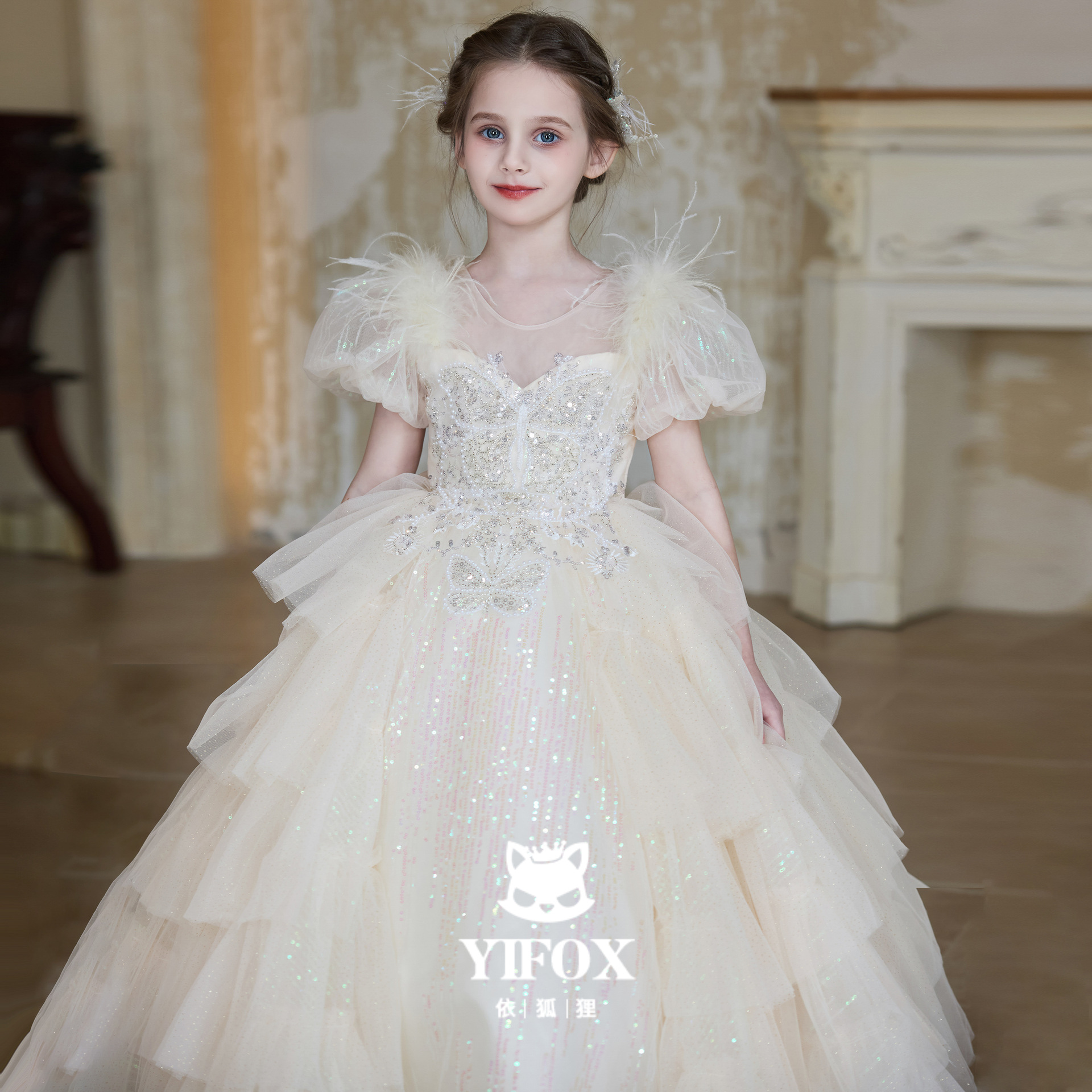 Beautiful Dress for a Girl Host, French Light Luxury Niche Birthday Princess Dress, Children's Piano Performance Summer Dress