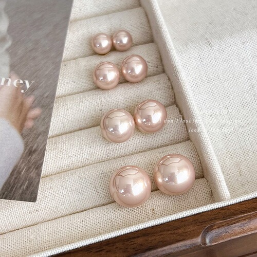 Champagne pink bright pearl earrings simple light luxury fashionable earrings  new round pearl earrings earrings